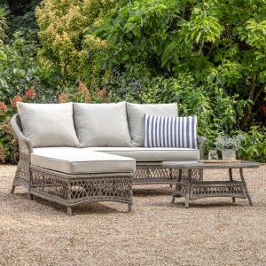 Regency Design Menton Stone 3 Seater Rattan Chaise Sofa Set with Coffee Table Regency Design Menton Stone 3 Seater Rattan Chaise Sofa Set with Coffee Table