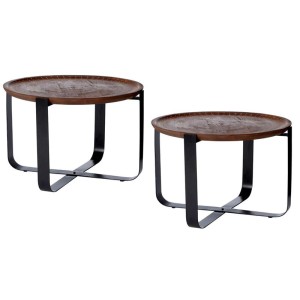 Templar Bronze Finish Wood and Black Iron Round Coffee Table (Pair) Templar Bronze Finish Wood and Black Iron Round Coffee Table (Pair)