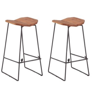 New Foundry Industrial Furniture Elm Wood Metal Round Bar Stool (Pair) New Foundry Industrial Furniture Elm Wood Metal Round Bar Stool (Pair)
