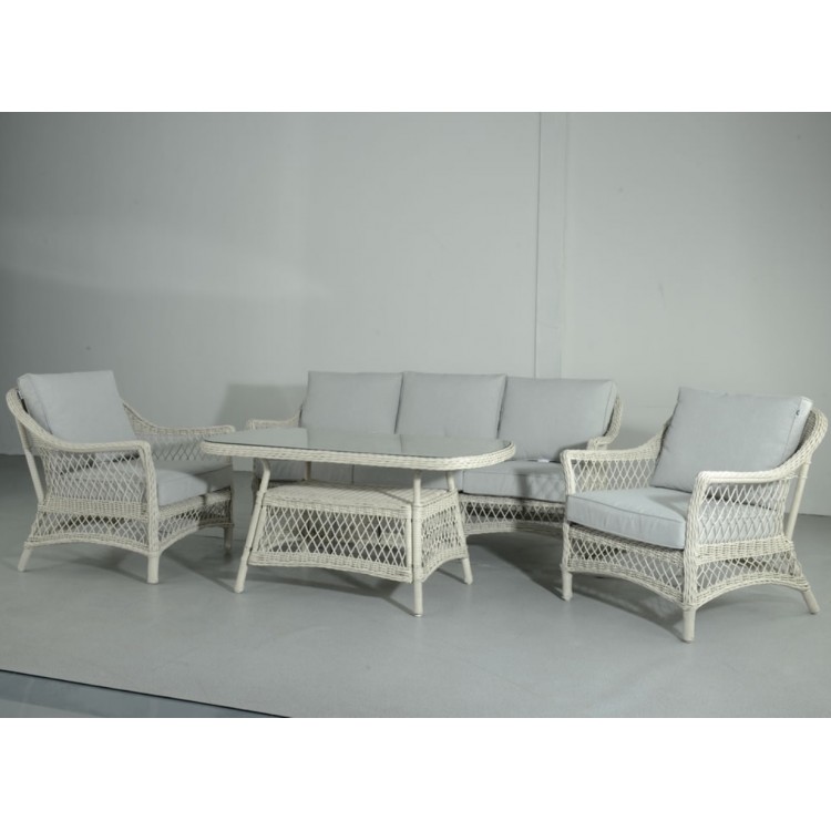 Signature Weave Garden Furniture Rose White Rattan 3 Seat Sofa Set