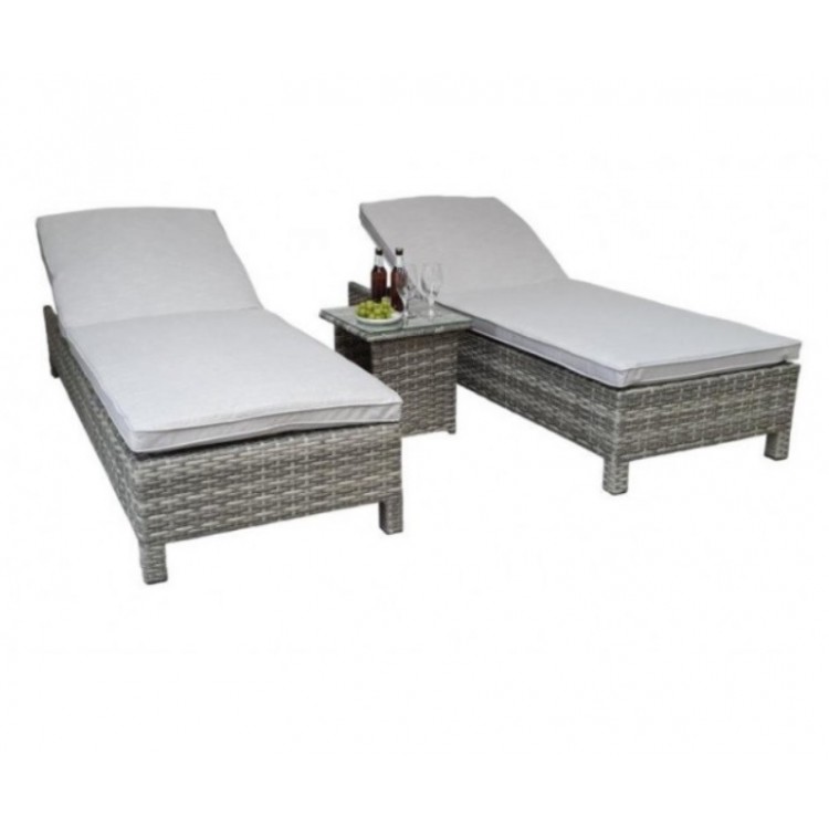 Signature Weave Garden Furniture Sarena Grey Weave Sunbeds and Side Table Set