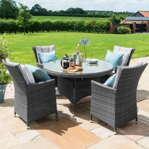 Maze Rattan Garden Furniture LA Grey 4 Seater Round Dining Table Set