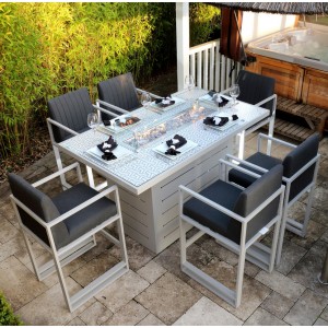 Mambo Garden Furniture Santorini Grey 6 Seat Rectangular Fire Pit Bar Set with Metal Arms