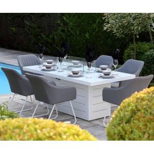 Mambo Garden Furniture Santorini White 6 Seat Rectangular Fire Pit Dining Set with Plain Top