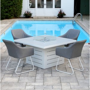 Mambo Garden Furniture Santorini White 4 Seat Square Fire Pit Dining Set