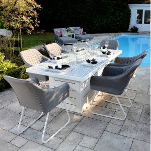 Mambo Garden Furniture Santorini White 6 Seat Rectangular Fire Pit Dining Set