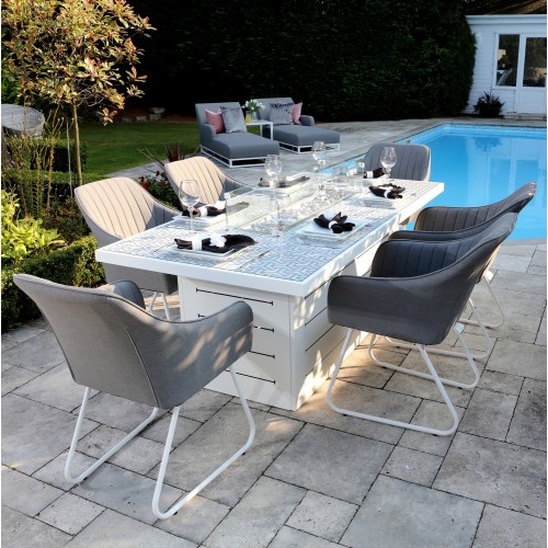 Mambo Garden Furniture Santorini White 6 Seat Rectangular Fire Pit Dining Set