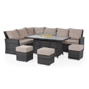 Maze Rattan Garden Furniture Kingston Brown Corner Dining Set with Fire Pit FLA-107030-FP Maze Rattan Garden Furniture Kingston Brown Corner Dining Set with Fire Pit