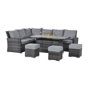 Maze Rattan Garden Furniture Kingston Grey Corner Dining Set with Fire Pit FLA-107035-FP Maze Rattan Garden Furniture Kingston Grey Corner Dining Set with Fire Pit