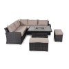 Maze Rattan Garden Furniture Kingston Brown Deluxe Corner Dining Set with Fire Pit Table