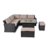 Maze Rattan Garden Furniture Kingston Brown Deluxe Corner Dining Set with Fire Pit Table