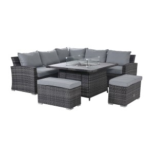 Maze Rattan Garden Furniture Kingston Grey Deluxe Corner Dining Set with Fire Pit Table FLA-107085-FP Maze Rattan Garden Furniture Kingston Grey Deluxe Corner Dining Set with Fire Pit Table