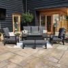 Maze Lounge Outdoor Fabric Manhattan Charcoal Reclining 3 Seat Sofa Set with Fire Pit Table & Footstools