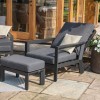 Maze Lounge Outdoor Fabric Manhattan Charcoal Reclining 3 Seat Sofa Set with Fire Pit Table & Footstools