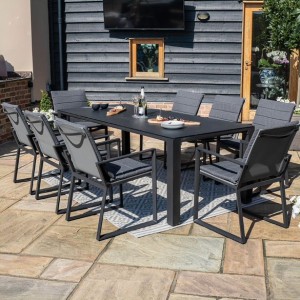 Maze Lounge Outdoor Fabric Manhattan Charcoal 8 Seat Rectangular Dining Set Maze Lounge Outdoor Fabric Manhattan Charcoal 8 Seat Rectangular Dining Set