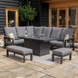 Maze Lounge Outdoor Manhattan Aluminium Grey Reclining Corner Dining Set with Fire Pit Table Maze Lounge Outdoor Manhattan Aluminium Grey Reclining Corner Dining Set with Fire Pit Table