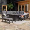 Maze Lounge Outdoor Manhattan Aluminium Grey Reclining Corner Dining Set with Fire Pit Table