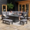 Maze Lounge Outdoor Manhattan Aluminium Grey Reclining Corner Dining Set with Fire Pit Table