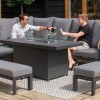 Maze Lounge Outdoor Fabric Manhattan Charcoal Reclining Corner Dining Set with Fire Pit Table & Armchair