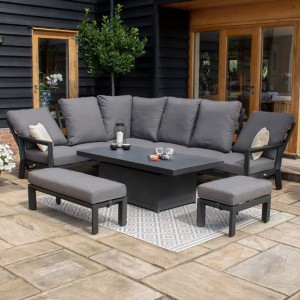 Maze Lounge Outdoor Manhattan Aluminium Grey Reclining Corner Dining Set with Rising Table Maze Lounge Outdoor Manhattan Aluminium Grey Reclining Corner Dining Set with Rising Table