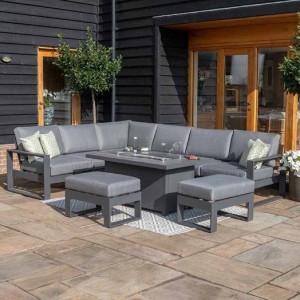 Maze Lounge Outdoor Amalfi Aluminium Grey Large Corner Group Dining Set With Fire Pit Table Maze Lounge Outdoor Amalfi Aluminium Grey Large Corner Group Dining Set With Fire Pit Table