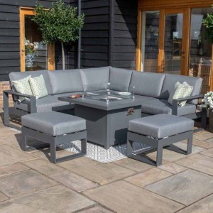 Maze Lounge Outdoor Amalfi Aluminium Grey Small Corner Group Dining Set With Fire Pit Table Maze Lounge Outdoor Amalfi Aluminium Grey Small Corner Group Dining Set With Fire Pit Table