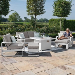 Maze Lounge Outdoor Fabric Amalfi White 2 Seat Sofa Set With Square Fire Pit Table Maze Lounge Outdoor Fabric Amalfi White 2 Seat Sofa Set With Square Fire Pit Table