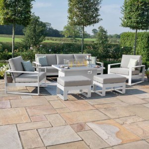 Maze Lounge Outdoor Fabric Amalfi White 3 Seat Sofa Set With Rectangular Fire Pit Table Maze Lounge Outdoor Fabric Amalfi White 3 Seat Sofa Set With Rectangular Fire Pit Table