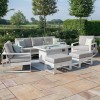 Maze Lounge Outdoor Fabric Amalfi White 3 Seat Sofa Set With Rectangular Fire Pit Table