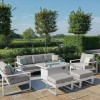 Maze Lounge Outdoor Fabric Amalfi White 3 Seat Sofa Set With Rectangular Fire Pit Table