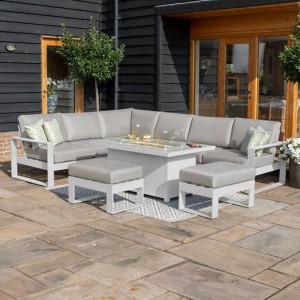 Maze Lounge Outdoor Fabric Amalfi White Large Corner Group Sofa Set With Fire Pit Table Maze Lounge Outdoor Fabric Amalfi White Large Corner Group Sofa Set With Fire Pit Table