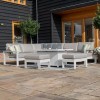 Maze Lounge Outdoor Fabric Amalfi White Large Corner Group Sofa Set With Fire Pit Table