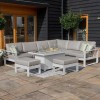 Maze Lounge Outdoor Fabric Amalfi White Large Corner Group Sofa Set With Fire Pit Table