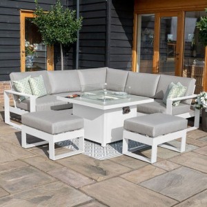 Maze Lounge Outdoor Fabric Amalfi White Small Corner Group Sofa Set With Fire Pit Table Maze Lounge Outdoor Fabric Amalfi White Small Corner Group Sofa Set With Fire Pit Table