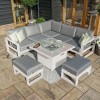 Maze Lounge Outdoor Fabric Amalfi White Small Corner Group Sofa Set With Fire Pit Table