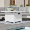 Maze Lounge Outdoor Fabric Amalfi White Small Corner Group Sofa Set With Fire Pit Table