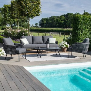 Maze Lounge Outdoor Fabric Marina Rope Weave Charcoal 3 Seat Sofa Set with Coffee Table MAR-102010 Maze Lounge Outdoor Marina Rope Weave Charcoal 3 Seat Sofa Set with Coffee Table