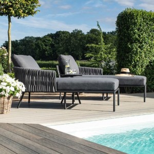 Maze Lounge Outdoor Furniture Marina Charcoal Rope Weave Double Sunlounger Set MAR-301010 Maze Lounge Outdoor Marina Rope Weave Charcoal Double Sunlounge Set