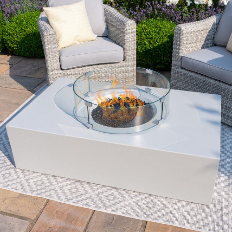 Maze Lounge Outdoor Furniture Pebble White Rectangular Fire Pit Coffee Table