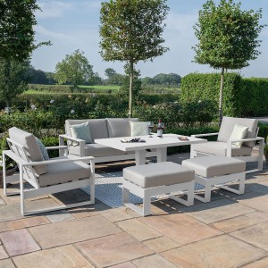 Maze Lounge Outdoor Amalfi Aluminium White 2 Seat Sofa Set With Rectangular Rising Table