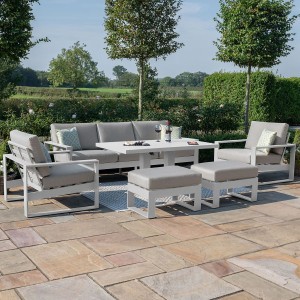 Maze Lounge Outdoor Furniture Amalfi White 3 Seat Sofa Set With Rising Table