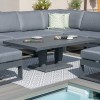 Maze Lounge Outdoor Amalfi Aluminium Grey Large Corner Dining Set with Rectangular Rising Table and Footstools