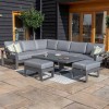 Maze Lounge Outdoor Amalfi Aluminium Grey Large Corner Dining Set with Rectangular Rising Table and Footstools