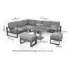 Maze Lounge Outdoor Amalfi Aluminium Grey Large Corner Dining Set with Rectangular Rising Table and Footstools