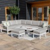 Maze Lounge Outdoor Furniture Amalfi White Large Corner Dining Set with Rectangular Rising Table and Footstools