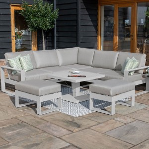 Maze Lounge Outdoor Furniture Amalfi White Small Corner Dining with Square Rising Table and Footstools