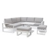 Maze Lounge Outdoor Furniture Amalfi White Small Corner Dining with Square Rising Table and Footstools