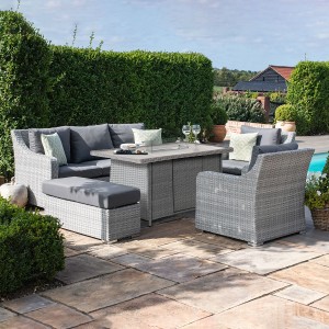 Maze Rattan Garden Furniture Ascot Grey 3 Seat Sofa Dining Set with Fire Pit