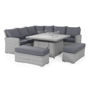 Maze Rattan Garden Furniture Ascot Grey Deluxe Corner Dining Set with Fire Pit Table
