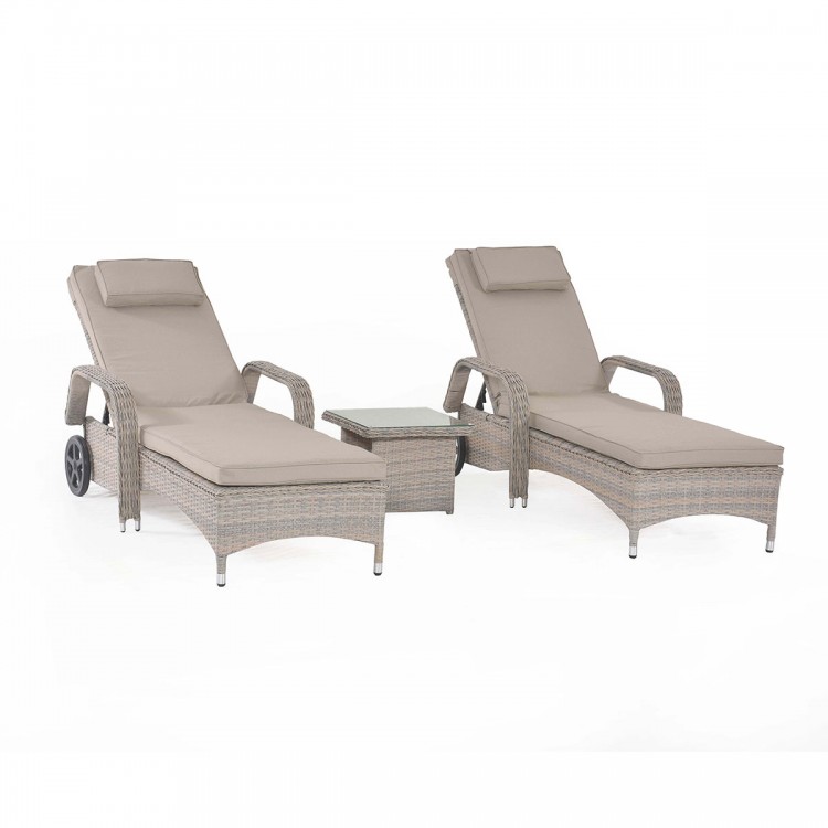 Maze Rattan Garden Furniture Cotswold Double Sunlounger Set with Side Table